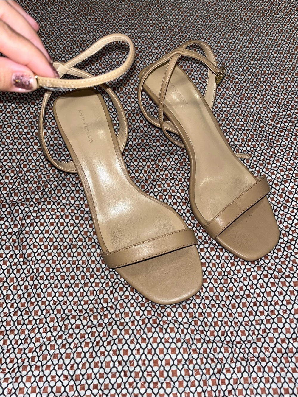 Ann Taylor Nude-Tan Ankle Strap Block Heel Sandals